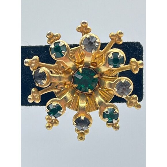 Vintage Gold Tone Cluster Starburst Statement Earrings Green Stones Twist Backs‎ - Picture 2 of 7